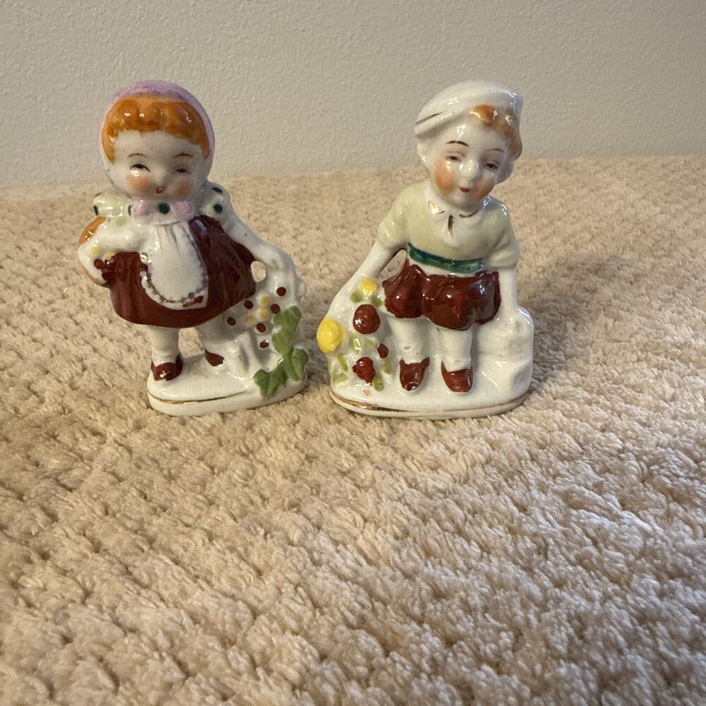 Small Vintage Porcelain Figurines set of 2 Occupied Japan 1945-52 Boy Girl